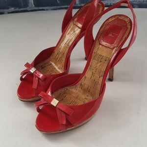 Dior Red Patent Leather Slingback Heels